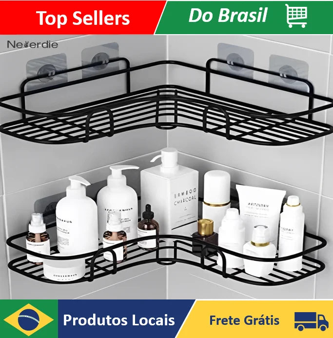 KIT 2 Prateleiras Suporte Com Adesivos De Parede Altos Banheiro Cozinha Lavanderia Shampoo E Sabão