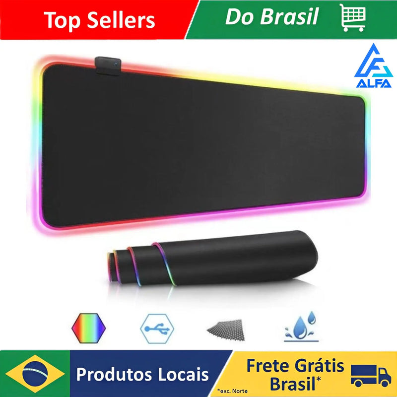 ALFA Mouse Pad Gamer Iluminado Rgb Led 80x30cm Preto